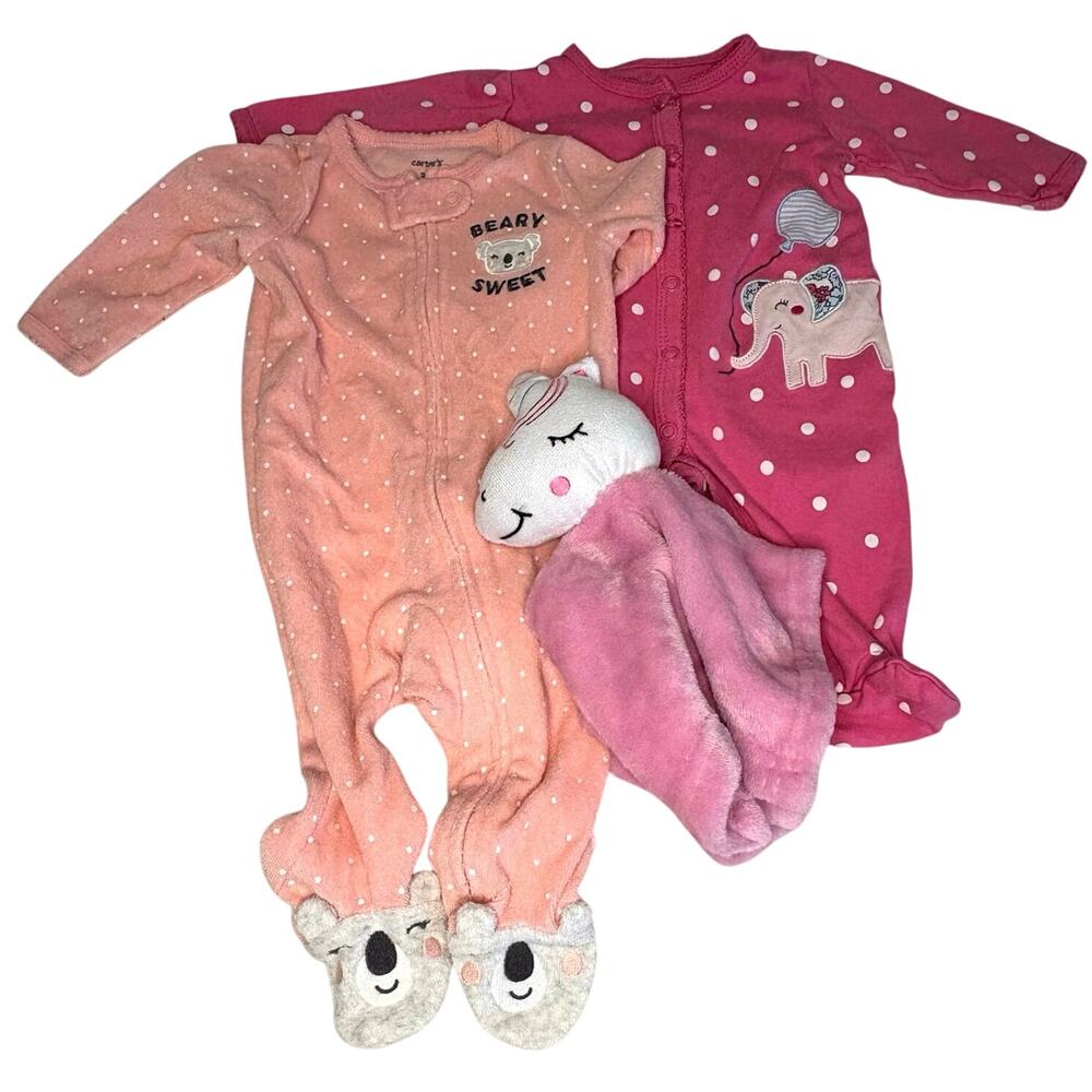 Carter's Baby Girl 3M Sleeper Bundle - 2 pieces + Plushie | Pink